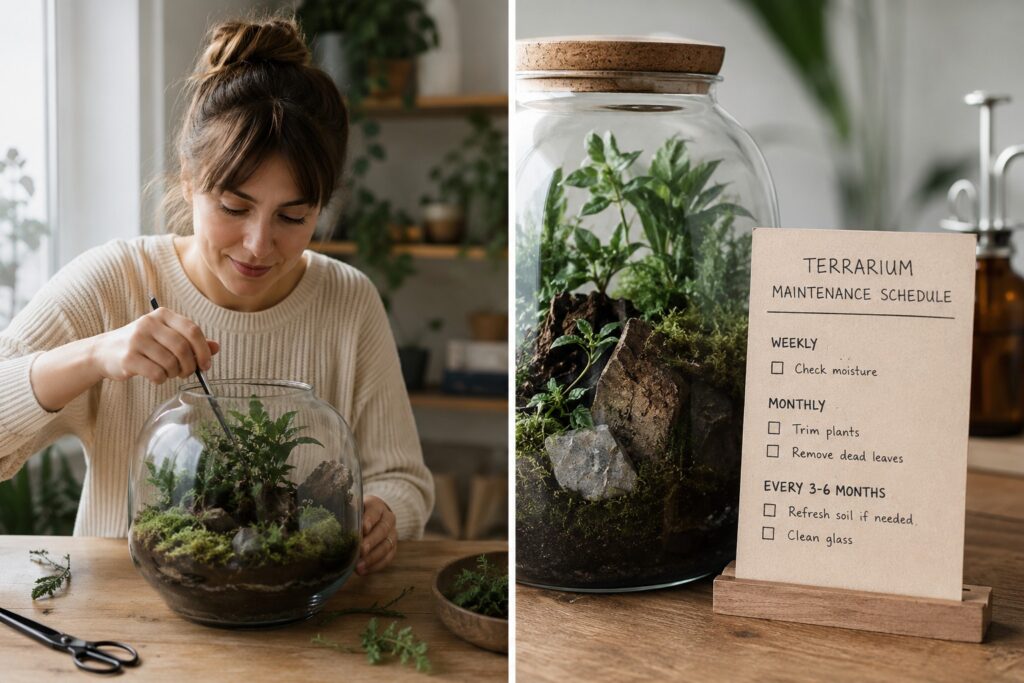 woman doing Terrarium maintenance and a schedule